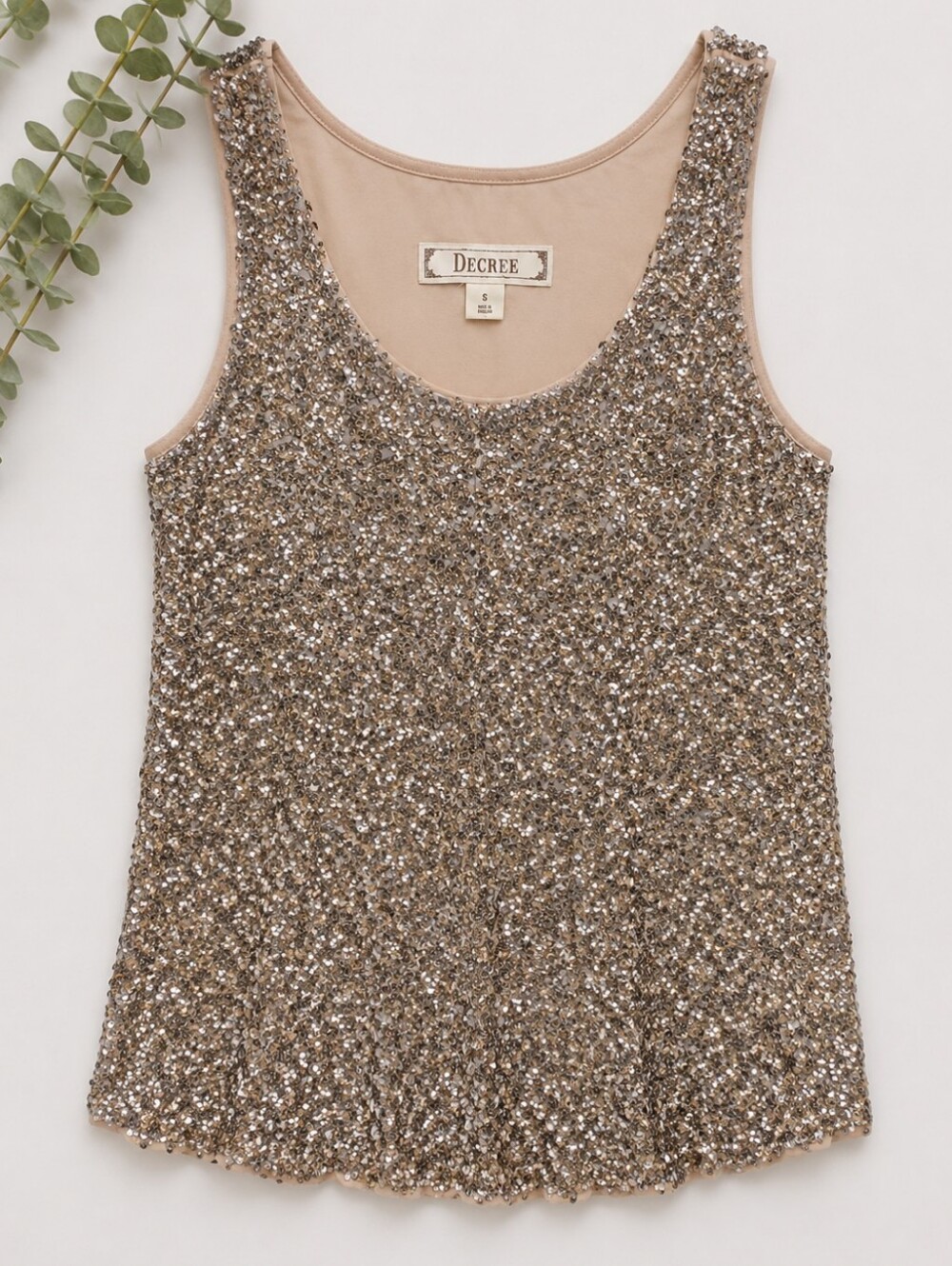 Decree Women's Sequin Tank Top in Metallic Champagne